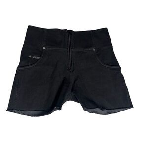 FREDDY black hi waisted denim raw hem shorts front zip with pockets size XL /10